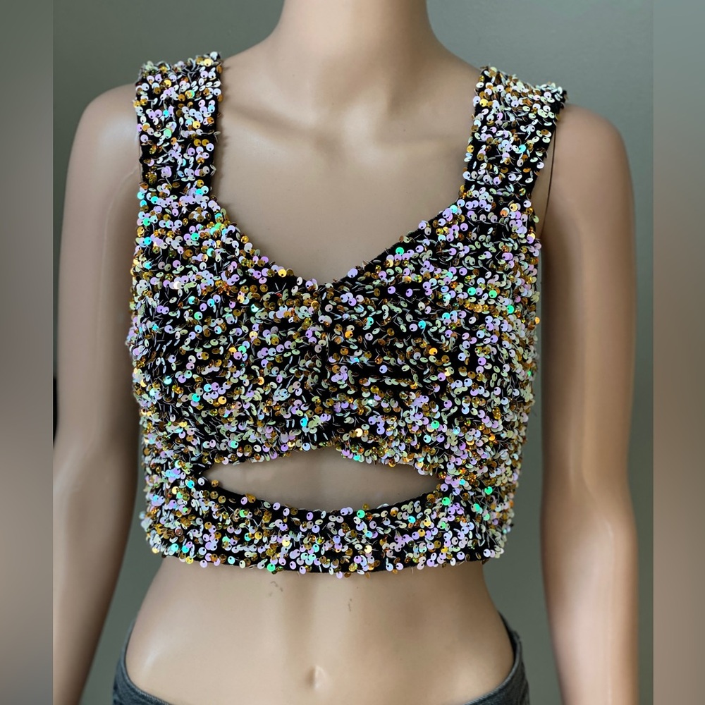 Multi Colored Sequin Crop Top - image 3
